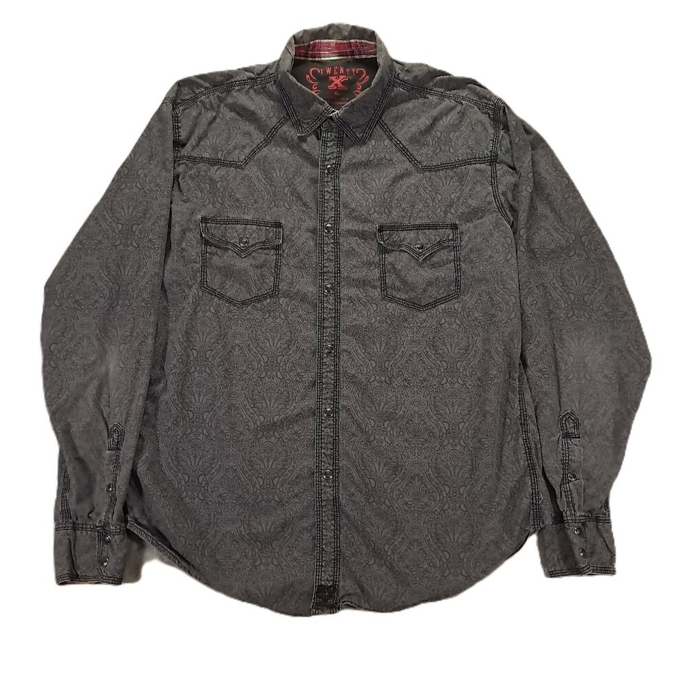 Wrangler Twenty X Pearl Snap Shirt Men XL Gray Paisley 100% Cotton Western 20X